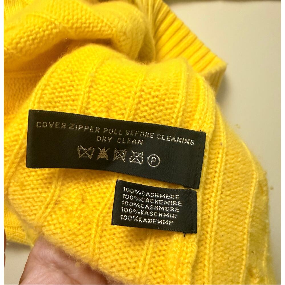 Ralph Lauren 100% Cashmere Yellow Cable Knit Zip Sweater Large - Picture 5 of 5